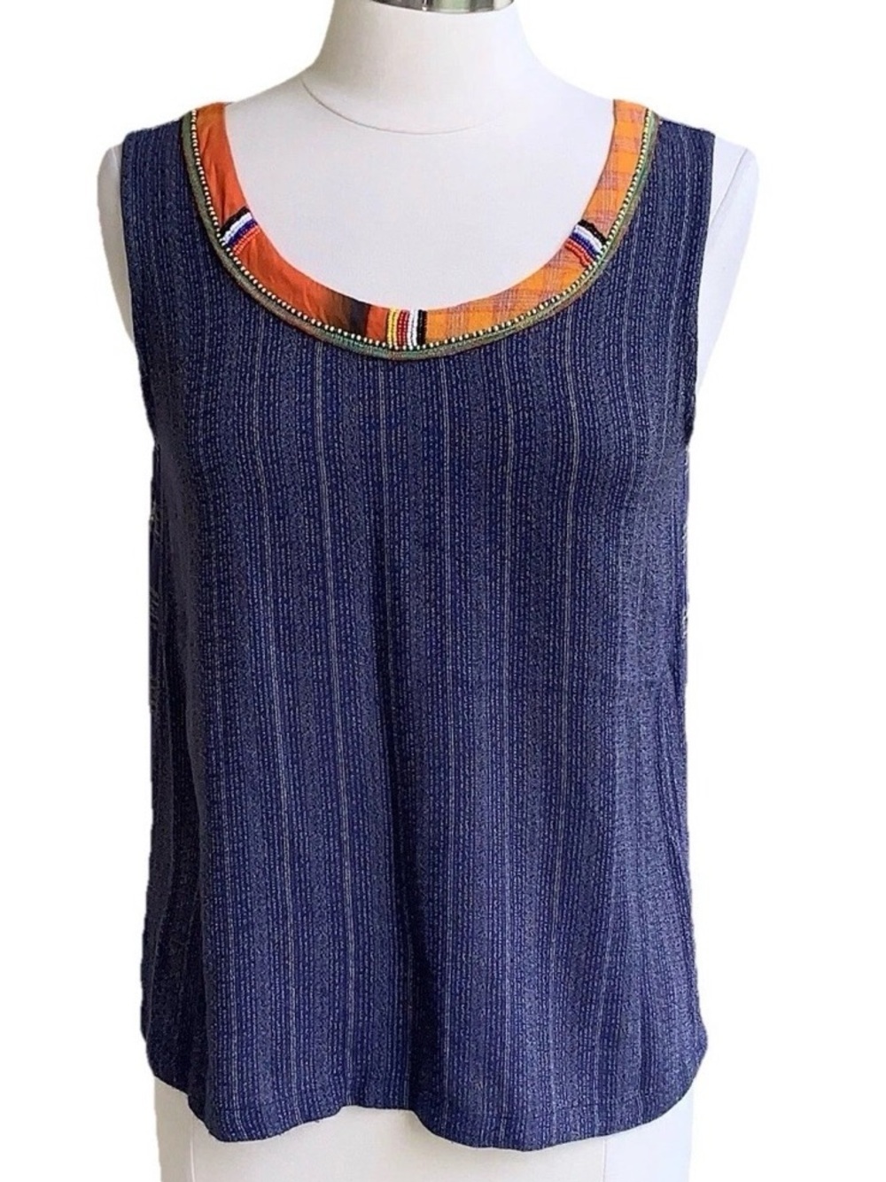 Faith By Celia Forrester Cami Tank Top M Mixed Print Beaded Wearable Art Boho